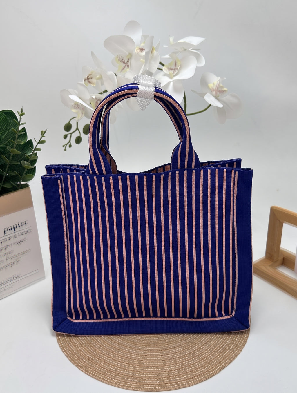 Textured Vertical Stripe Structured Tote