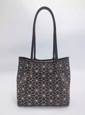 Geometric Print Snap Closure Long Shoulder Handles Knit Tote Bag