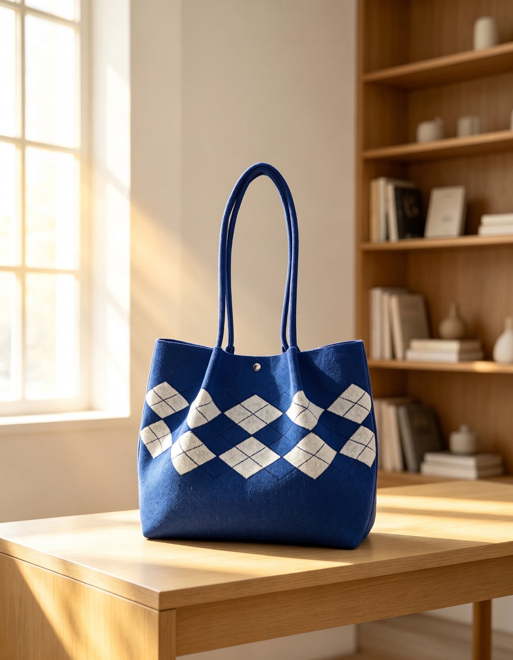 Geometric Diamond Pattern Long Shoulder Straps Tote Bag