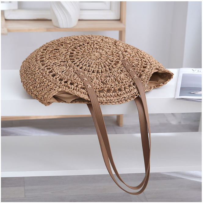 Boho Woven Straw Crochet Round Shoulder Bag