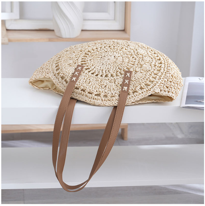 Boho Woven Straw Crochet Round Shoulder Bag