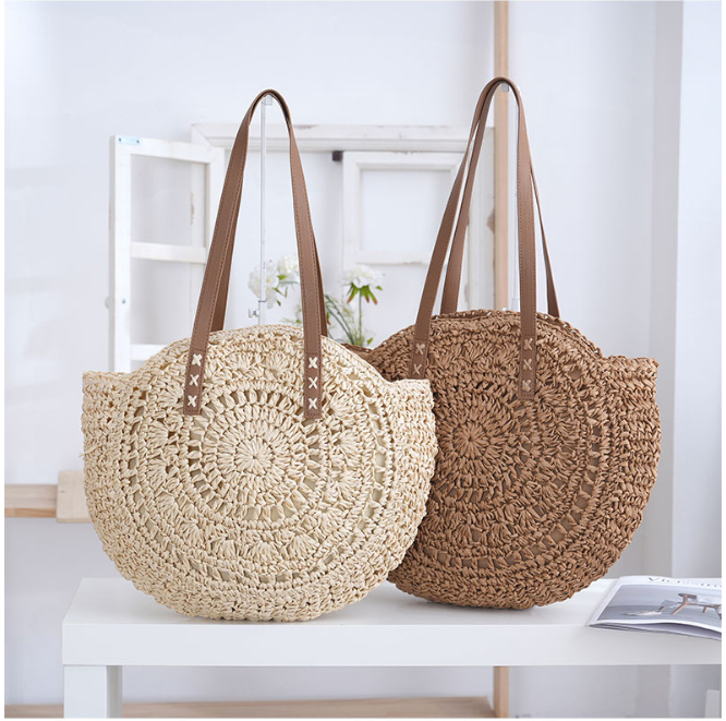 Boho Woven Straw Crochet Round Shoulder Bag